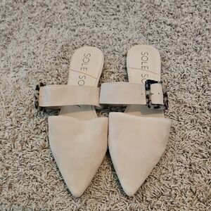 NEW Sole Society Tanitha Leather Pointed-Toe‎ Buckle Mules 7.5M